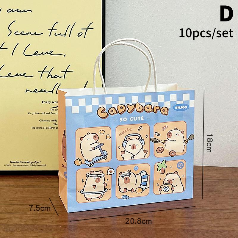10Pcs Capybara Cartoon Gift Bags Hand-Held Paper Bags Rectangular Gift Candy Snack Packaging Bags Party Birthday Supplies