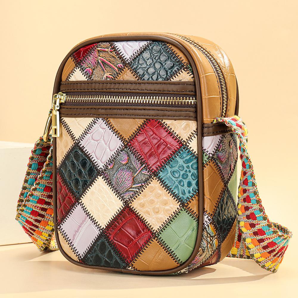 Genuine Leather Women's Bag Splicing Simple Crossbody Shoulder Bag