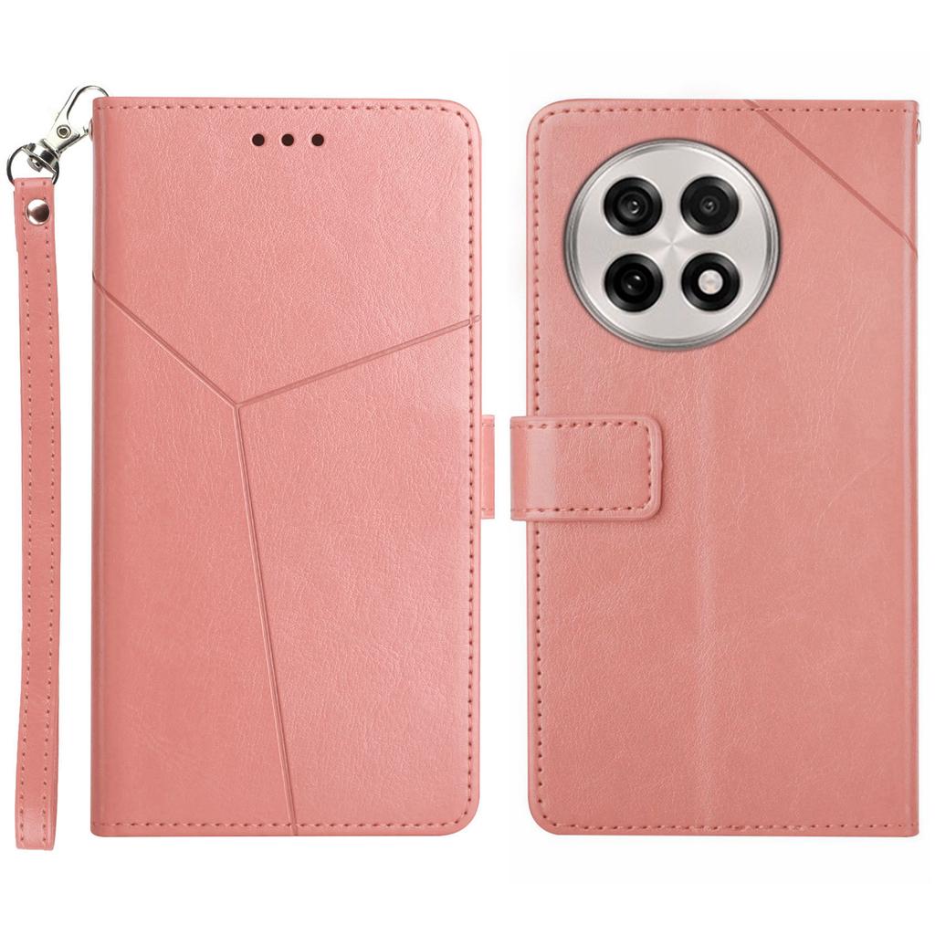 For OnePlus 13R 5G Case with Wrist Strap Y Shaped Lines Imprint Leather Phone Cover
