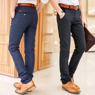 Herfst En Winter Katoen En Linnen Dikke Heren Elastische Casual Broek Slim Fit Rechte Pijp Trendy Zakelijk Brits Lange Broek