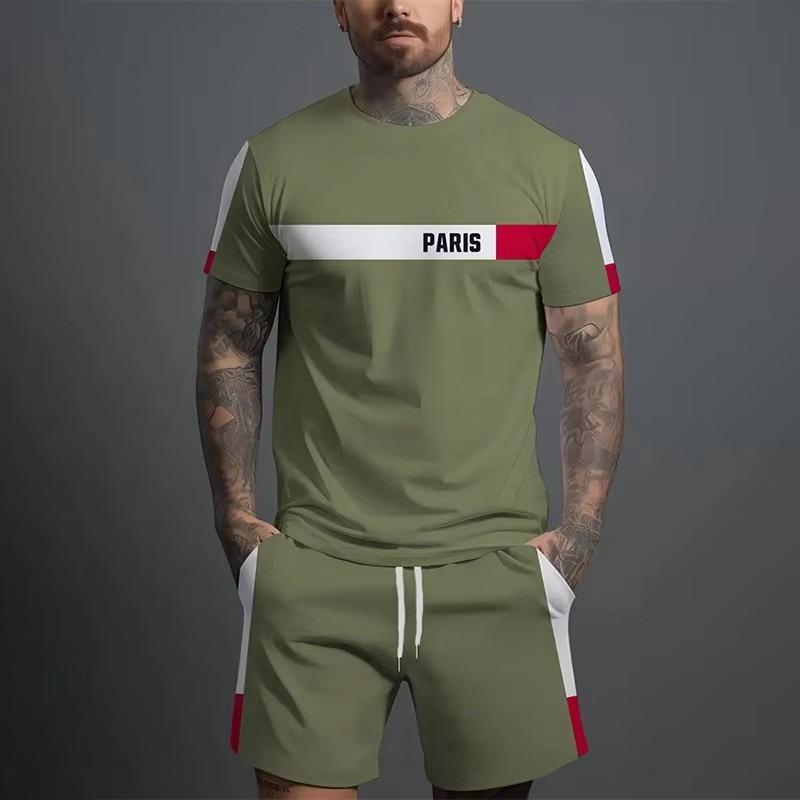 Men's Graphic 2pcs Tees sets Summer Tops Short Sleeve Short Pants Crew Neck Sport Casual Outdoor Vacation Sport 3D Print Summer Black Blue Green