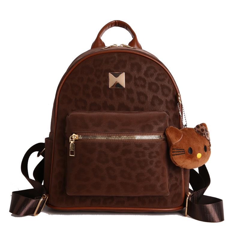 

Трендовый женский рюкзак для通勤 с леопардовым принтом - Европейский и американский ретро нишевый школьный рюкзак Single Bag кофейный