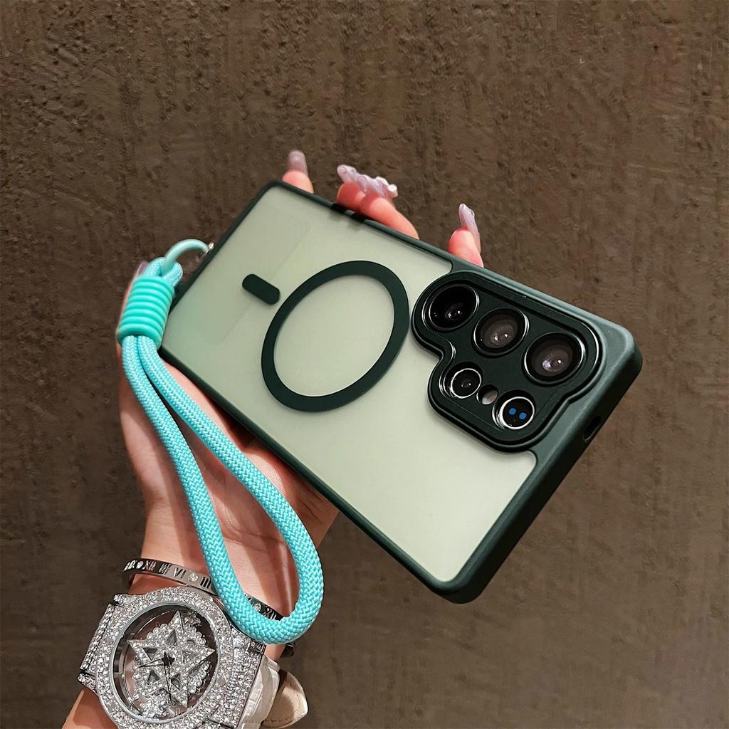 Matte for Magsafe Translucent Lanyard Case for Samsung Galaxy S26 S25 Ultra S24 FE S23 Plus A16 A36 A56 A17 Wrist Strap Cover