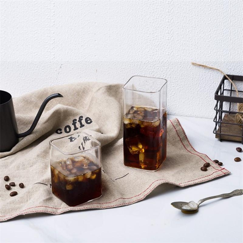 Square Heat-Resistant Glass Cup – Transparent Office Teacup for Coffee, Milk, and Juice