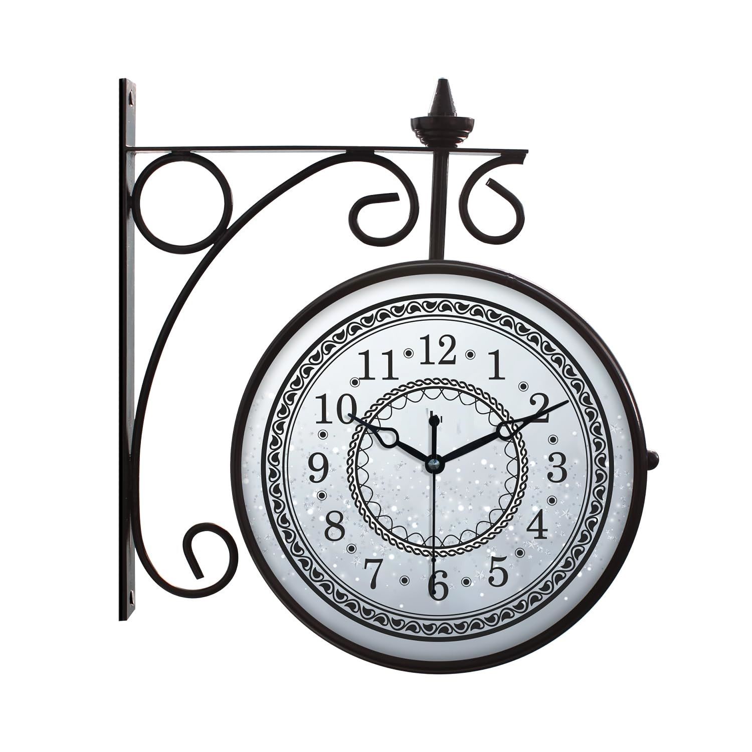 

Двусторонние винтажные вокзальные настенные часы, с одной стороны римский, с другой стороны цифровой циферблат (8 дюймов, Черный) Металл, Аналоговый