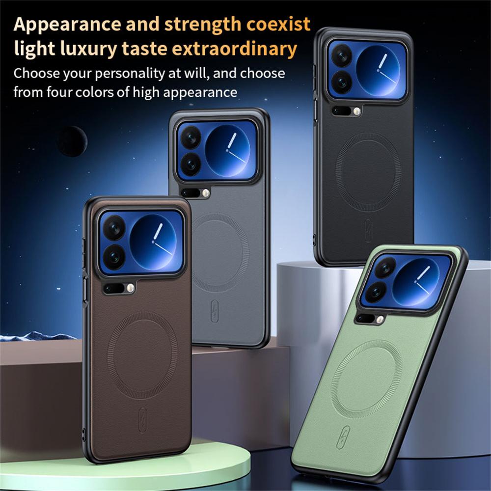 For Xiaomi 17 Pro Magnetic Case Leather Coated TPU + PC Phone Cover
