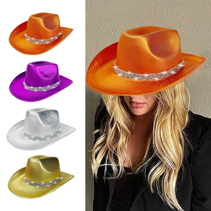 Eye-catching Crystal Cowboy Hats Bride Hat Panama Hat for Bachelorette Party Cowboy Hats for Club Stage Shows