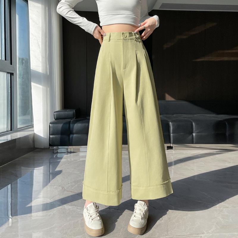 New Spring and Summer Wash Cotton Slimming Nine-point Wide-leg Pants Versatile and Refreshing Loose Small Casual Pants for Women