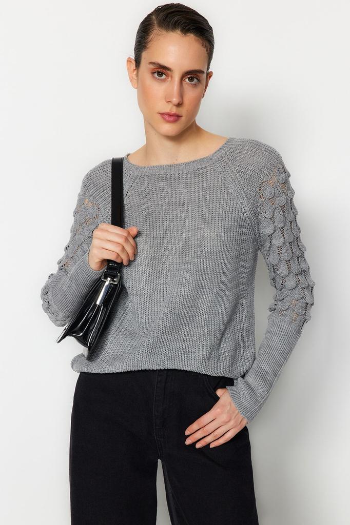 Women's Fashionable Stylish Sweater Mint Textured Crew Neck Knitwear Sweater