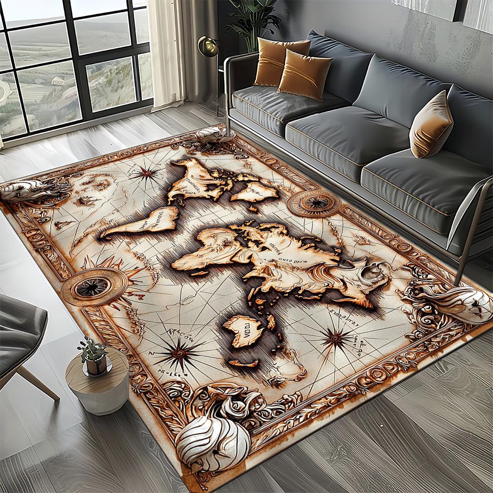 27 Style Retro Marine Nautical Chart Compass Map Carpet Rug for Home Living Room Bedroom Sofa Doormat Decor,Non-slip Floor Mat