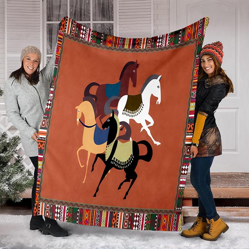 Horse Dark Blanket Suitable All Seasons Soft Comfortable Sofa Office Nap Travel Birthday Gift Christmas Present