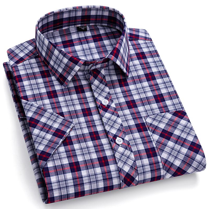 Camisa Casual Británica de Algodón a Cuadros de Manga Corta para Hombre - Ligera de Verano a Cuadros con Botones y Bolsillo Para Ropa Exterior Diaria