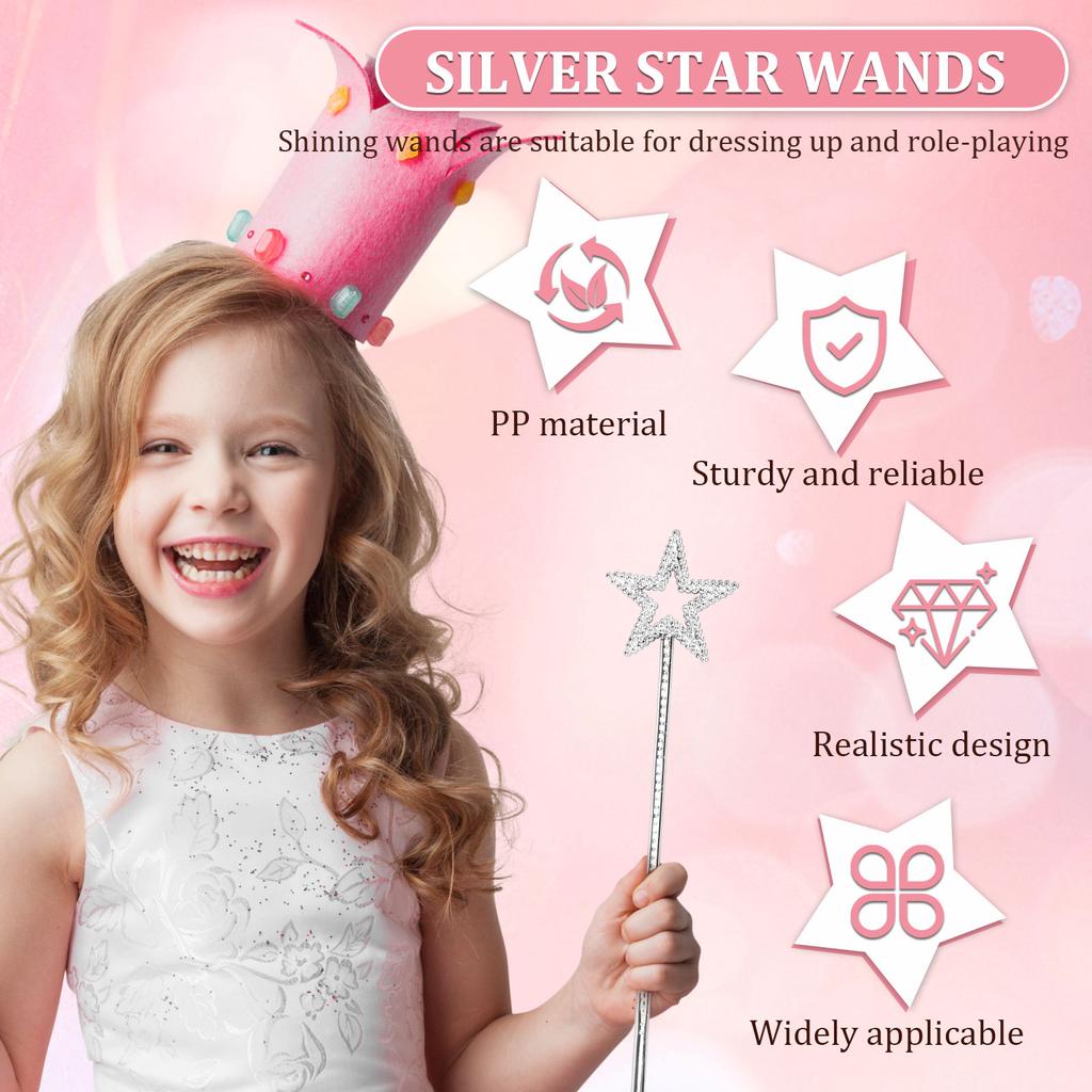 24Pcs Princess Wand Glitter Fairy Wand Angel Star Sticks Crown Magical Sticks Party Costume Wands for Birthday and Cosplay Party