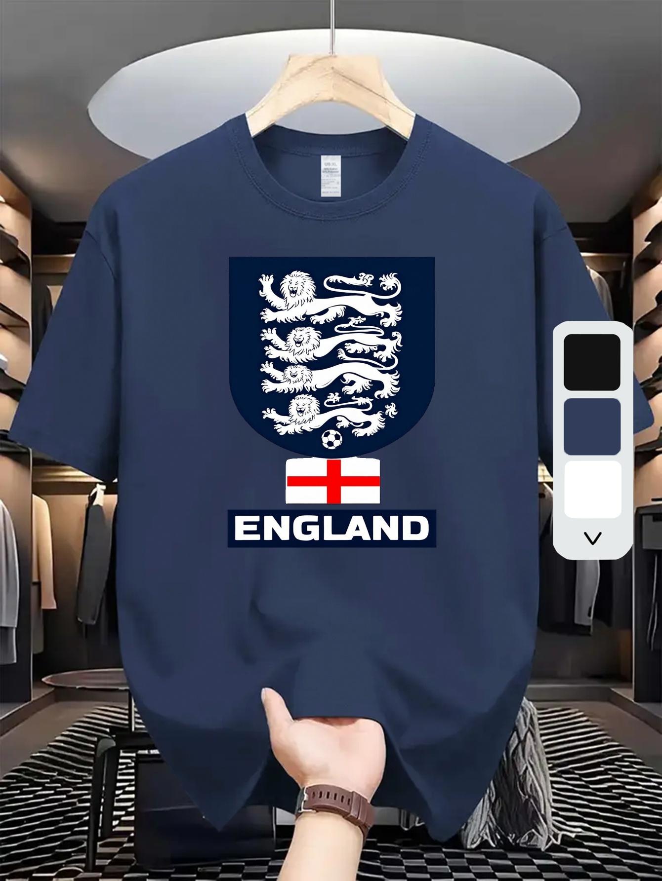 

England Soccer Graphic T-shirt - Black with Blue Shield & Red Cross Design S