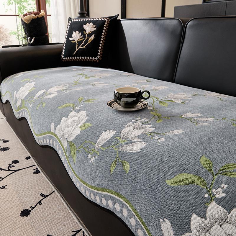 Retro Unregelmäßiges Chenille Sofakissen Blumendruck Rutschfester Bezug Für Wohnzimmer Vier Jahreszeiten Universal Möbelüberwurf