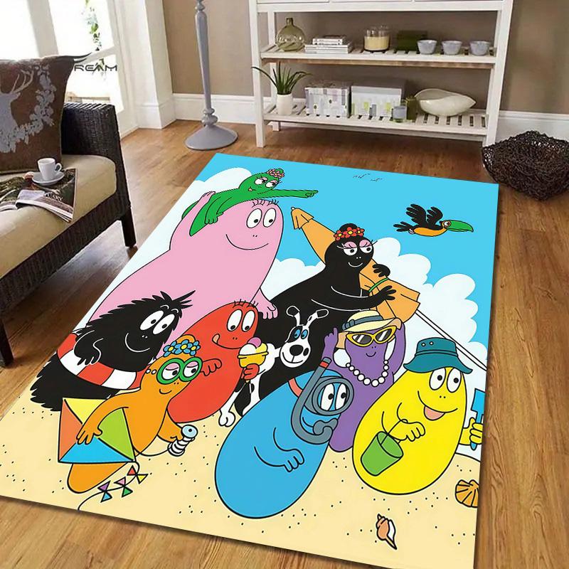 Barbapapa3 Flannel Pattern Square Carpet,Area Rug,Carpet Rug for Living Room Bedroom Sofa Playroom Decor,Non-slip Floor Mat