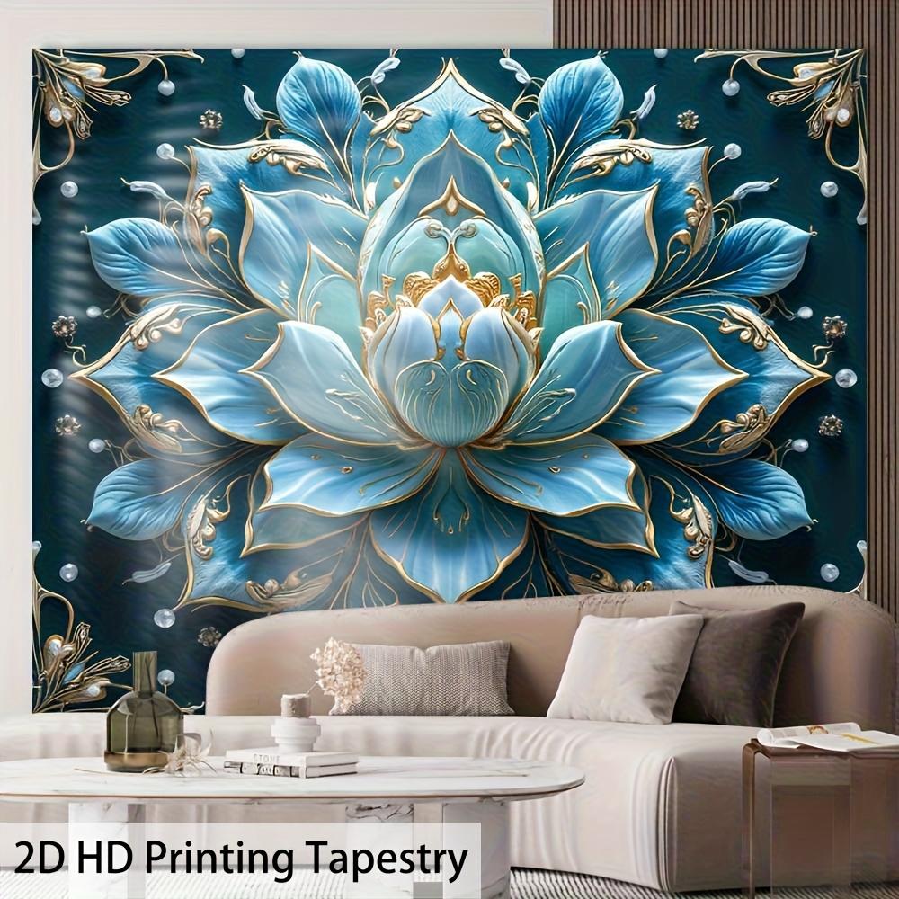 1 elegant blue and gold lotus tapestry - Bohemian hippie polyester wall decoration 150X100