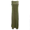 Women's Fashion Round Neck Sleeveless Colour Casual Resort Maxi Dress With Split Hem In Cotton,Linen Blend