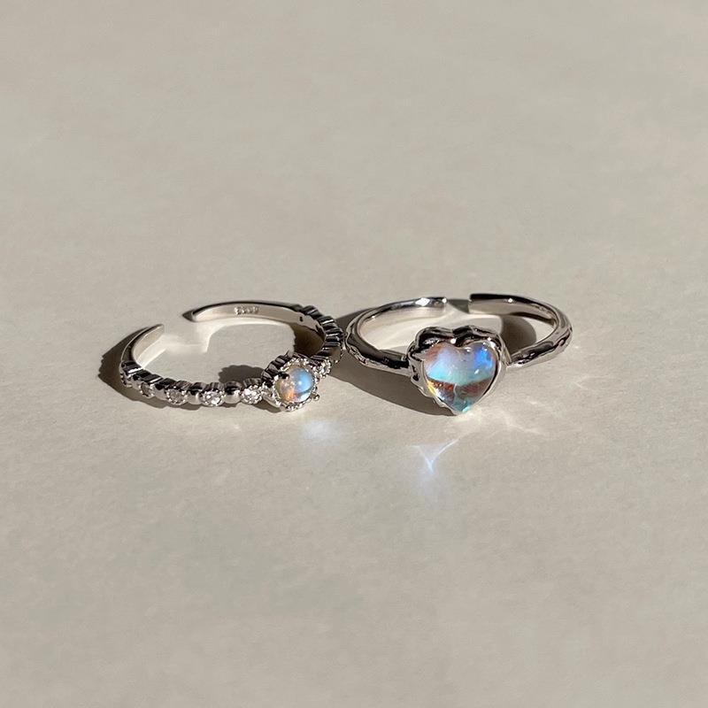 Chic Copper Adjustable Heart Design Moonstone Zirconia Ring For Stylish Women