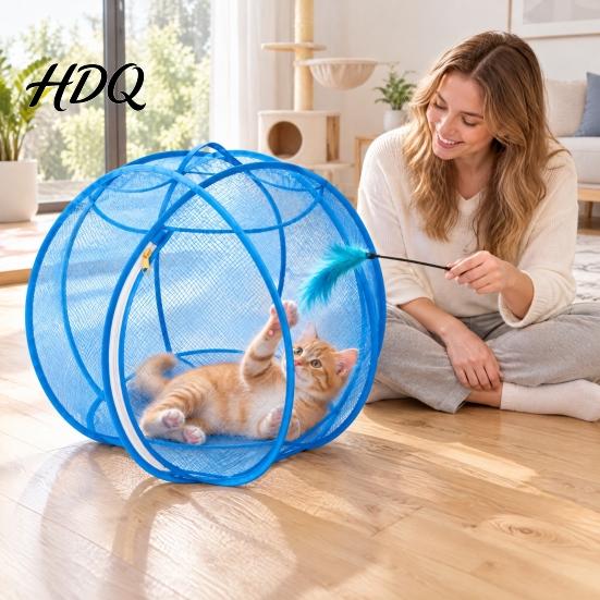 Durable Mesh Cat Running Wheel 27" Hamster Ball Outdoor Rolling Enclosure Foldable Breathable Playpen Roller with Metal Support & Carry Handle,