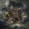 7 Pcs Black Golden Leaf Flower Metal Dice Hollow Metal Polyhedral Dice Set Suitable for Role-Playing RPG  Board Game Card Game