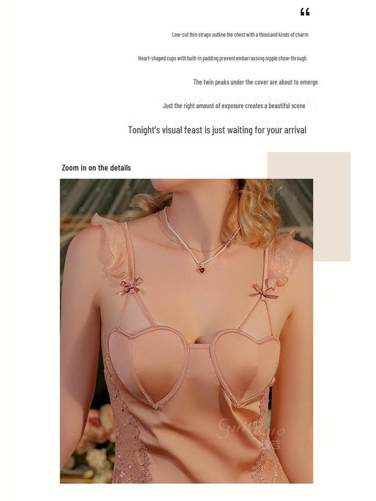 Elegantes Satinspitzen Durchsichtiges Gepolstertes Kurzarm-Cami-Nachthemd & Morgenmantel-Set für Damen