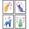 ULEGIE Cat Wall Art Decor, Colorful Butterfly Posters, Bathroom and Room Decor, Home Decor, Cat Lover Gifts, 8x10 Inch Unframed Set of 4