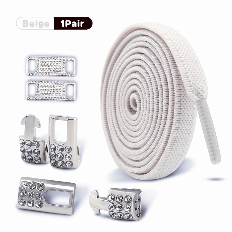 No Tie Shoe Laces Elastic Laces Silver Diamond Buckle Sneakers Tennis Shoelaces Without Ties Flat Shoelace for Shoes Accessories