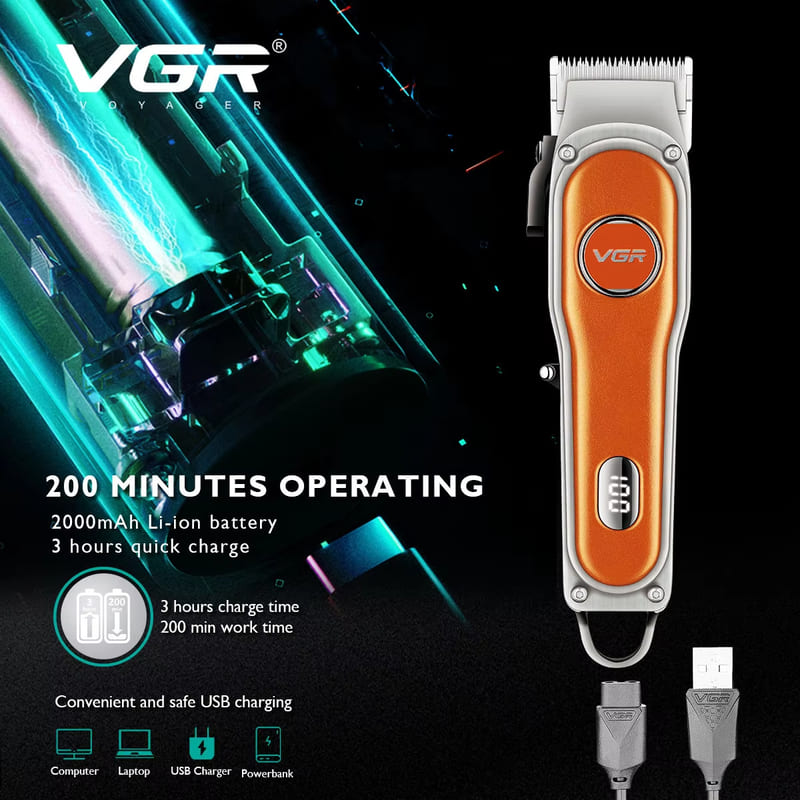 New Men's Hair Removal Device Metal Leather LCD Digital Display Hair Clipper Home Salon Haircut Oily Hair Clipper Strong Power Long Battery Life
