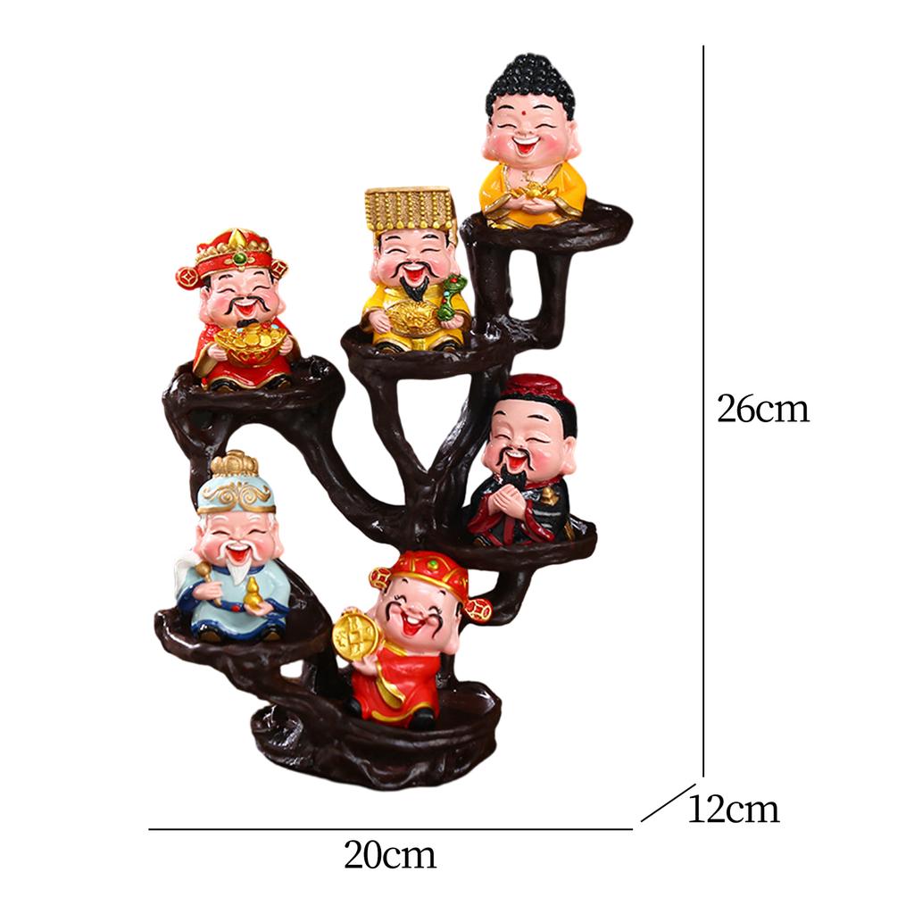 6x God of Good Fortune Figurines Decorative with Stand Miniature Figures for Spring Festival New Year Living Room Shelf Gift