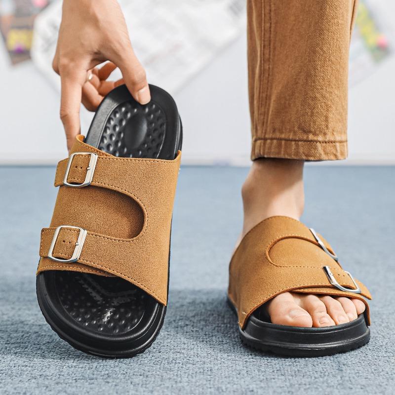 Unisex Suede Double Strap Slide Sandals with Adjustable  and Soft Insole for Casual Summer Wear