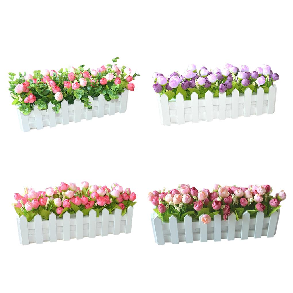 Kunstige blomsterplanter Gjerde Blomsterpotte Plantebeholder Plantekasse Blandet farge for Kontor Midtstykke Arrangement