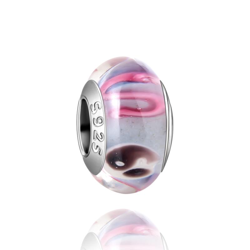  Charm Murano Vague Bleu Foncé Cuivré Coloré Compatible Bracelet Original Joli Charme Perles en Verre de Murano Fleur Rose Bijou