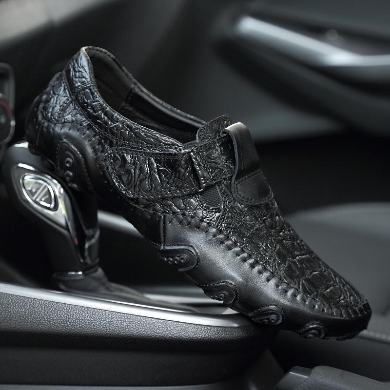 XiaGuoCai Übergröße 47 Schwarz Krokodil Herren Slipper Echtes Leder Atmungsaktiv Herren Flats Slipper Freizeitschuhe L49 35