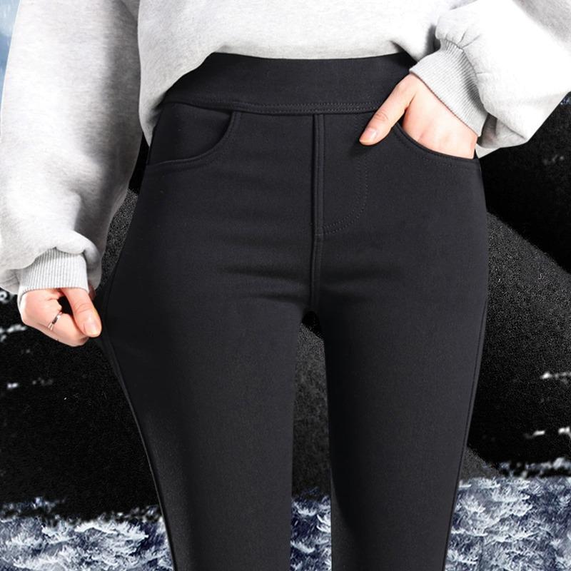 Plus Velvet High Waist Slimming Black Leggings - Women's 2025 Versatile Pencil Pants