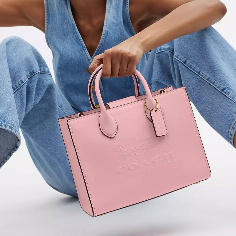 Coach Ace 26 Logo Pattern Embossed Detachable Shoulder Strap Leather Tote Bag Women Tote Soft-Pink CR681-B4SOF