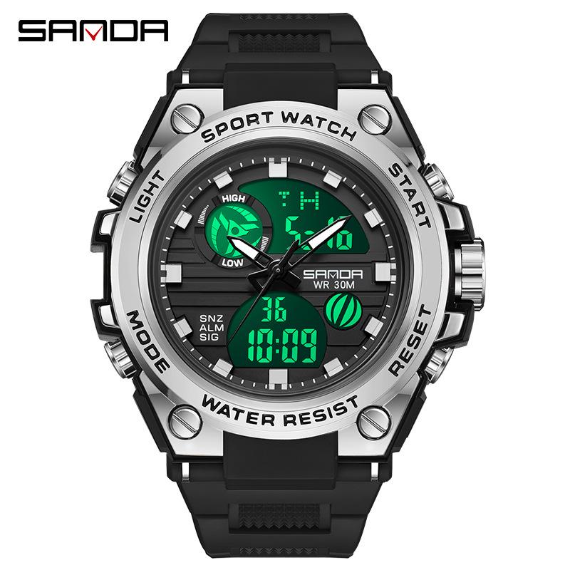 Sanda Teen's Waterproof Dual Display Sports Watch with Luminous Alarm
