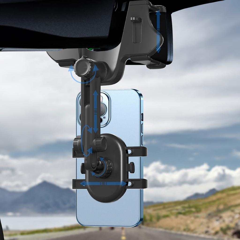 Car phone holder for rearview mirror, arm 18cm - black