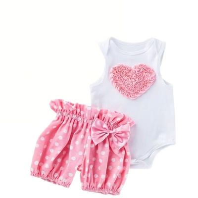 Baby Girl Holiday Cartoon Love Romper & Polka Dot Shorts