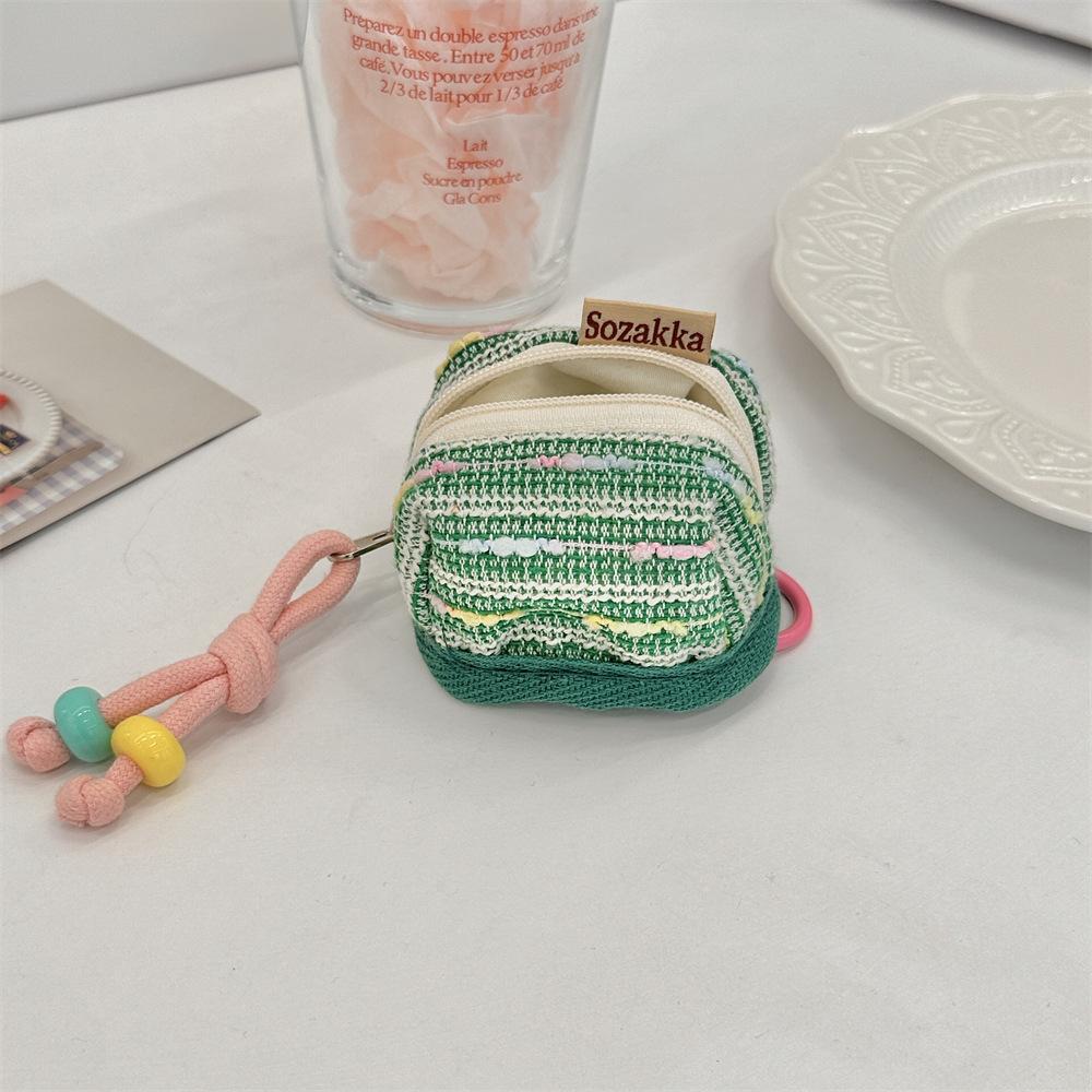 Portable Wireless Bluetooth Earphone Protective Case Soft Cloth Cover Fashionable Geometric Women's Keychain Bag China Origin