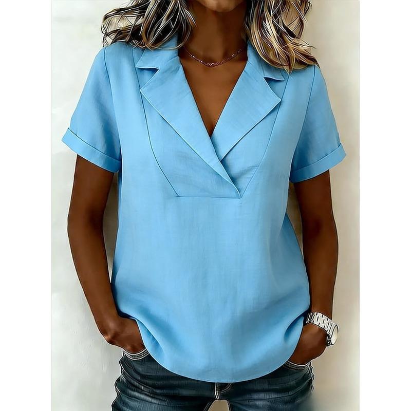 IHUASU Camicette e camicie da donna con scollo a V, maniche corte, stampa tinta unita casual alla moda