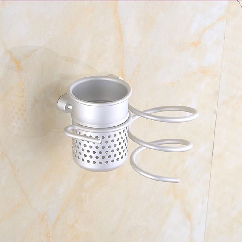 Wall Mount Spiral Hair Dryer Holder Stand with Cup Self Adhesive Bathroom Storage Organizer Shelf Rack