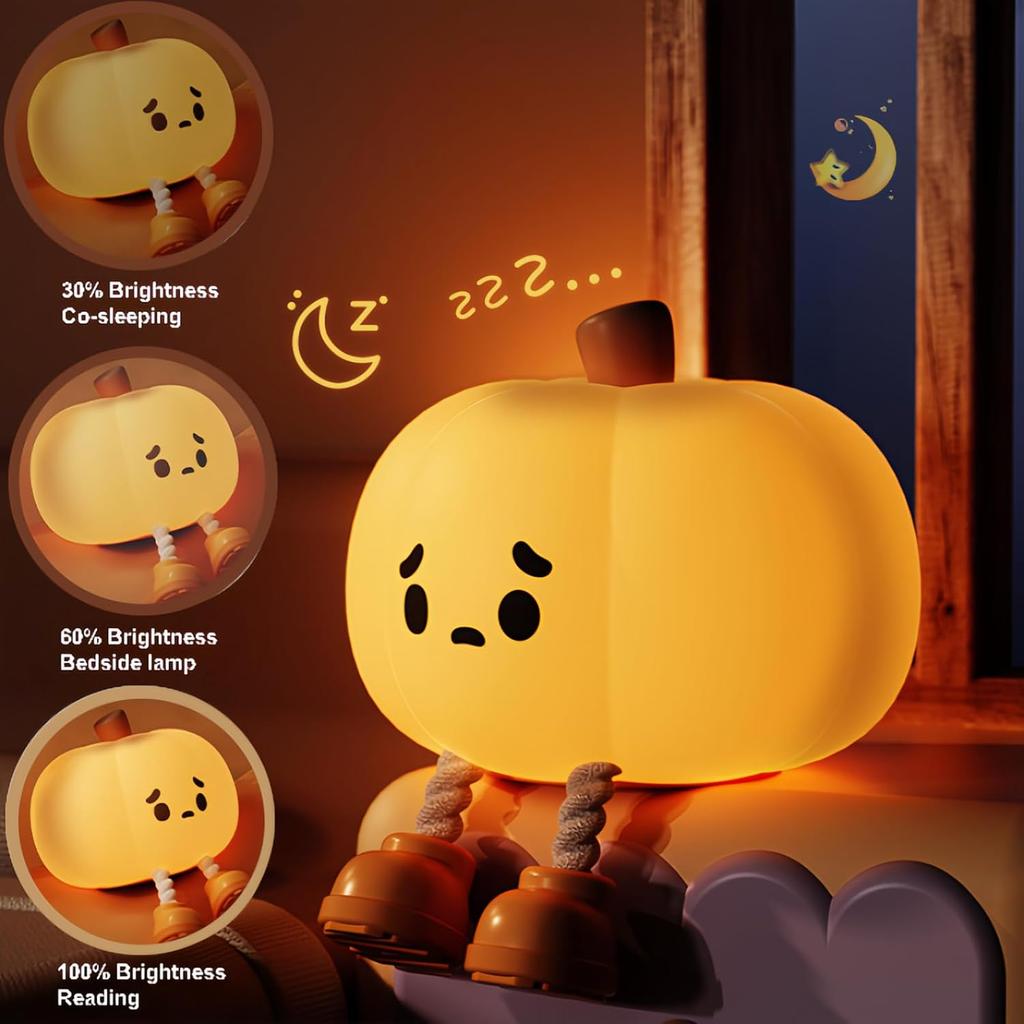 2024 Cute Pumpkin Night Light, Touch Lamp with 3 Brightness Levels, Soft Silicone Rechargeable Warm Light for Women and Kids