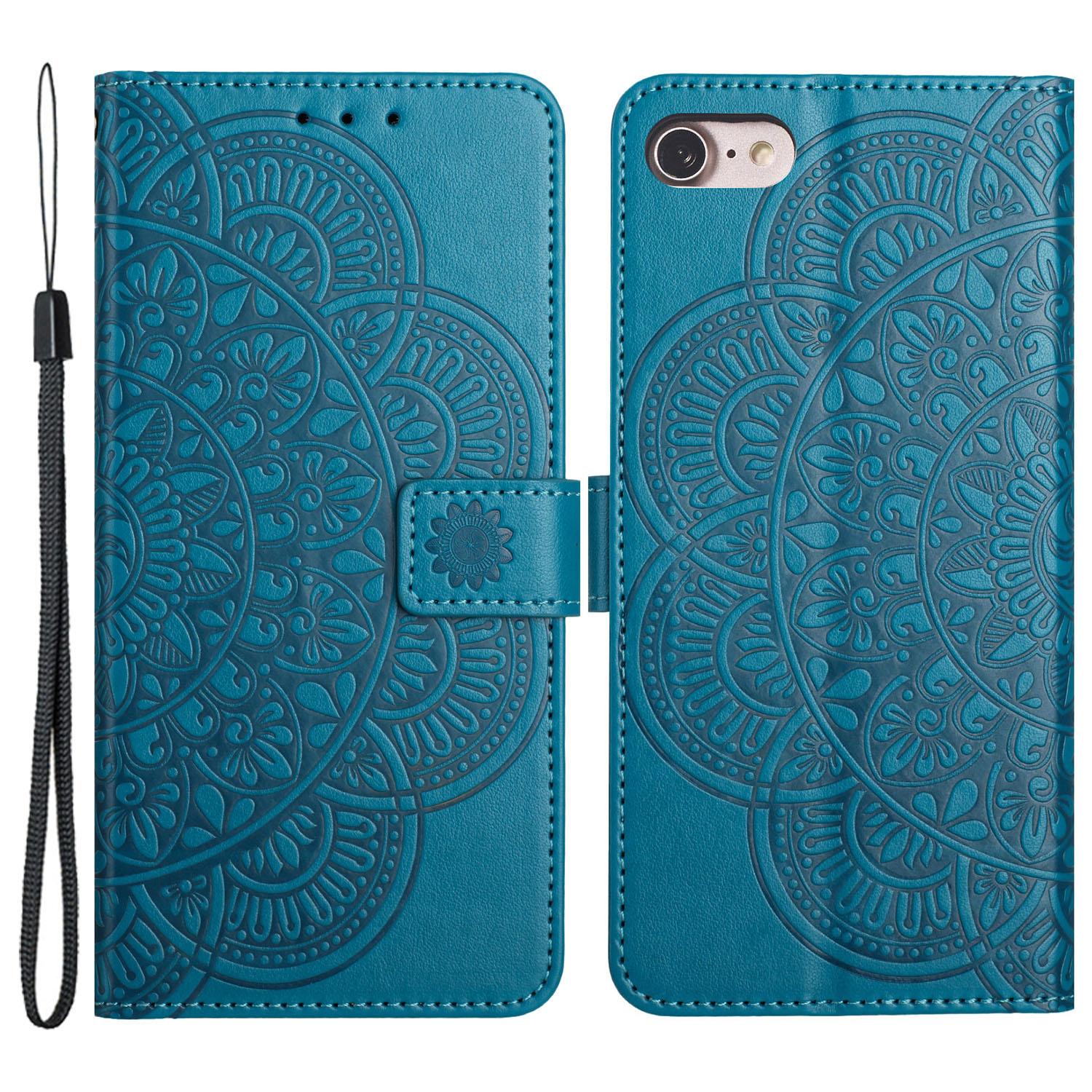 

For iPhone 6/6s/7/8/SE (2020)/SE (2022) Case Flower PU Leather Magnetic Wallet Flip Phone Cover Blue