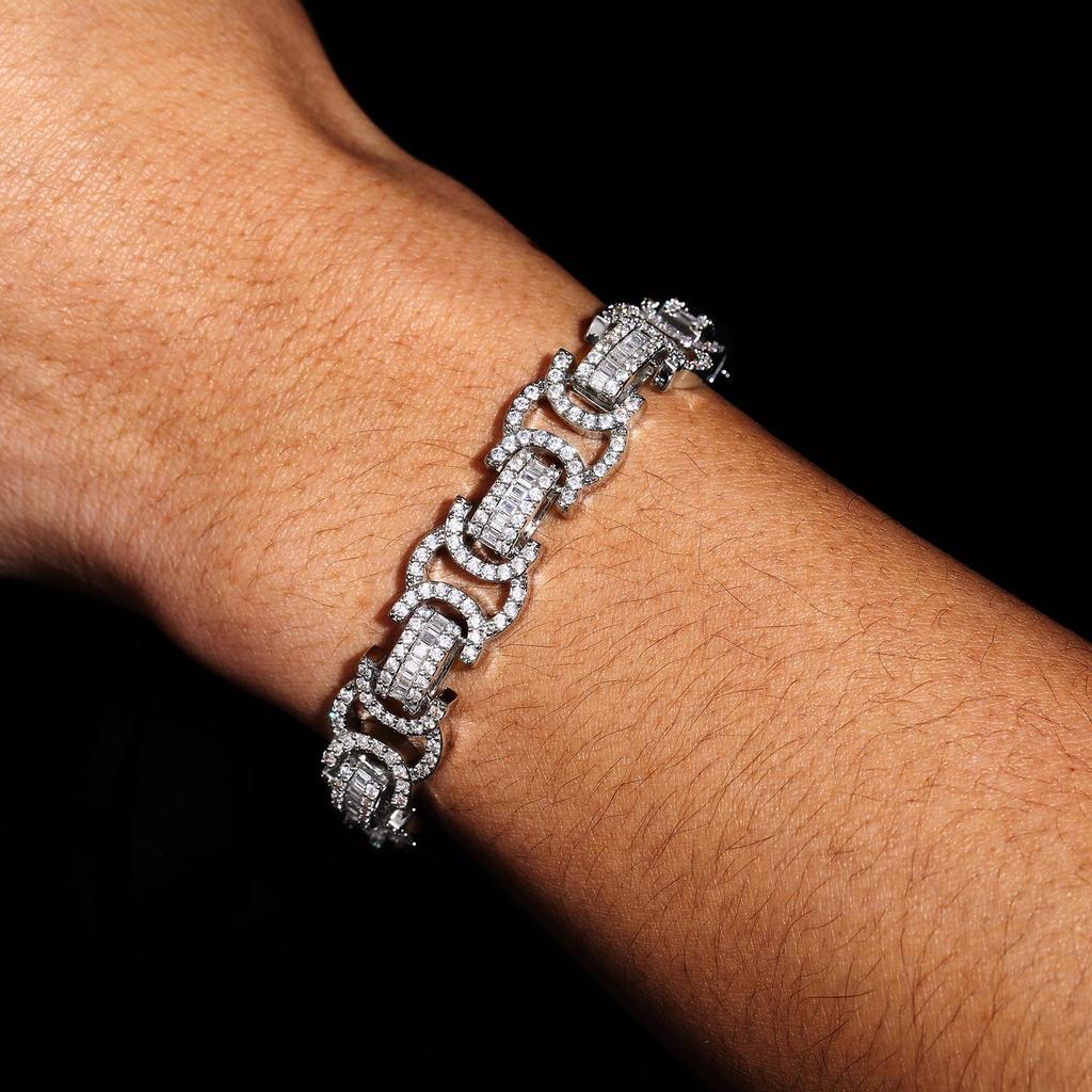 European-American Hip Hop 13mm Diamond Zirconia Bow Square Chain Necklace & Bracelet Set