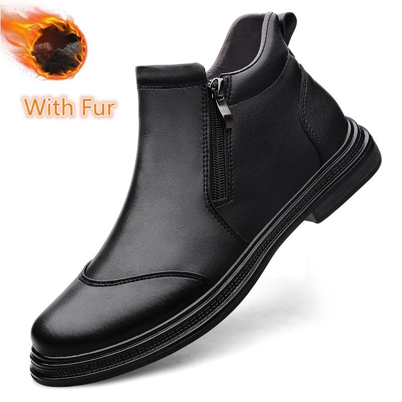 Men's Motorcycle Boots Side Zipper Men Boots Classic Mens High Top Sneakers Genuine Leather Ankle Boots Brand Male Walking Shoes