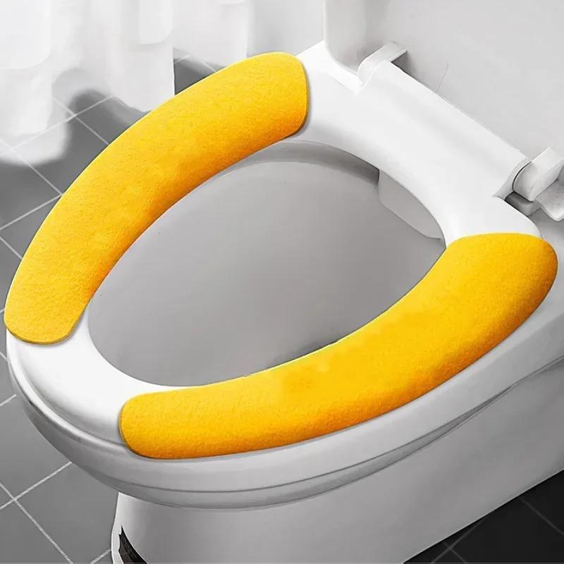 2Pc/set Reusable Warm Flannel Toilet Sticker Toilet Seat Covers Washable Toilet Seat Filling Bathroom Mat Seat Cover Universal