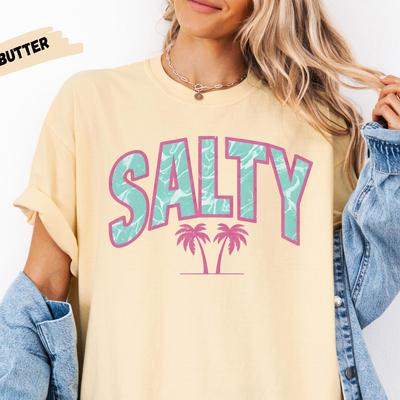 Comfort Colors Salty Summer Graphic Tee: Island Palm Sunset