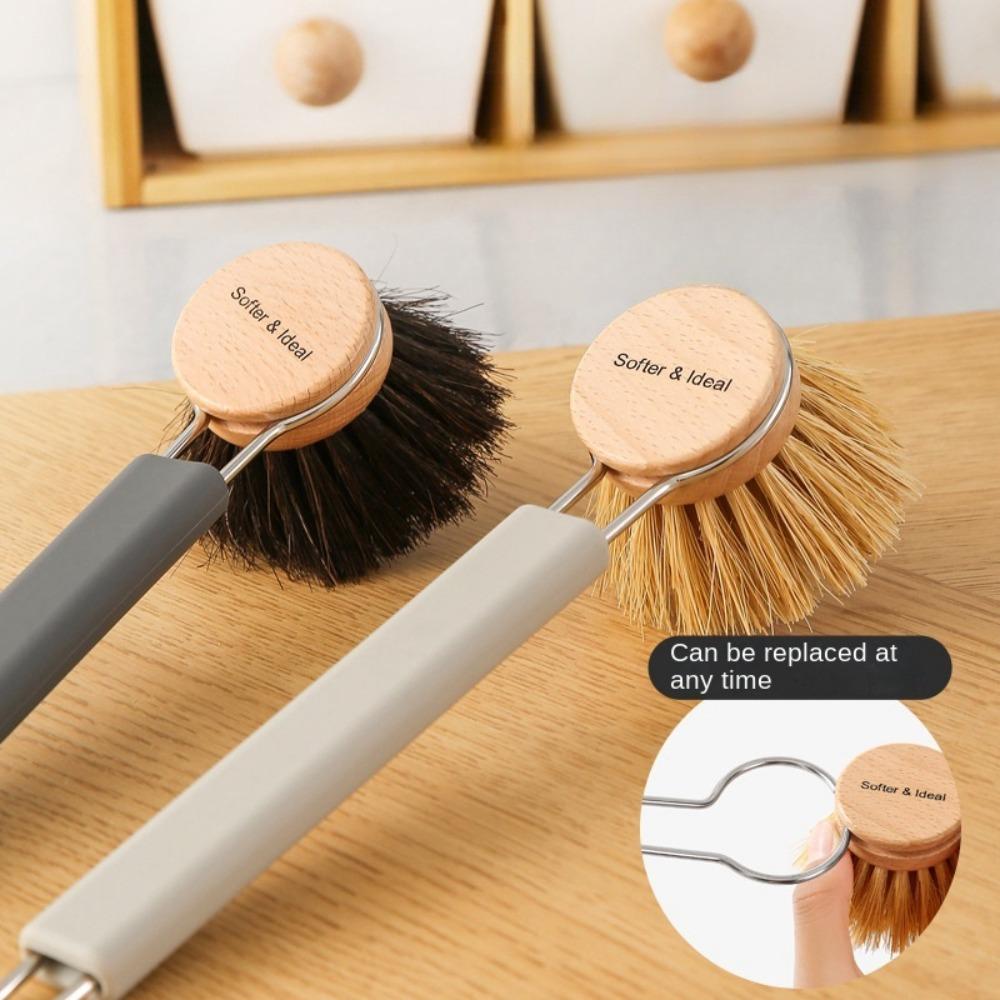 Long Handle Pot Brush Replaceable Brush Head Oan Cleaning Brush Sisal Bristles Brush Kitchen