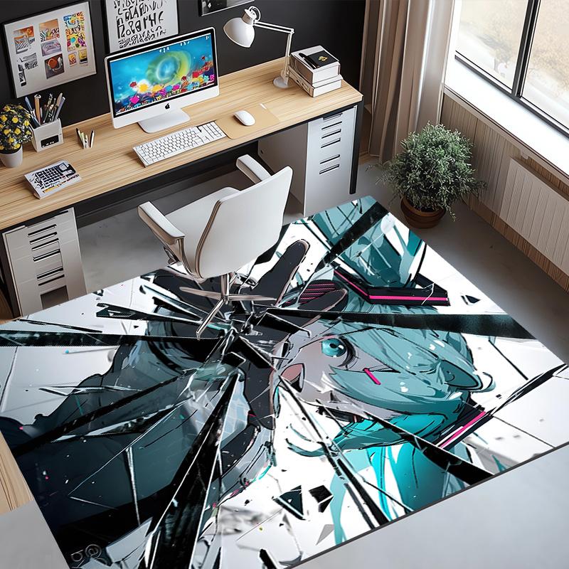 Hatsune Miku Pattern Rug, Indoor/Outdoor Mat, for Picnic, Gameroom, Bedroom, Office, Living Room, Home Decor Carpet, Birthday Gift